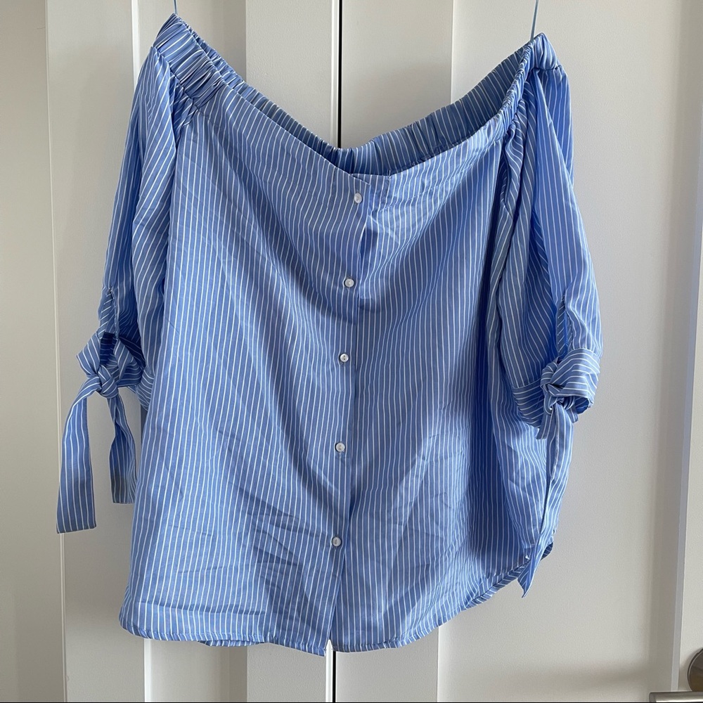 Blue & white striped off the shoulder top
